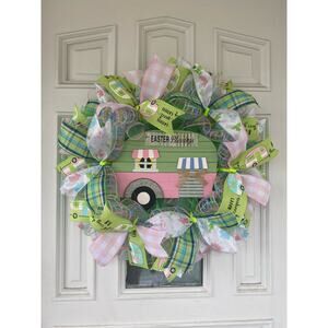 Easter Blessings Camper Sweet Camper RV There Yet Deco Spring Mesh Ribbon Wreath